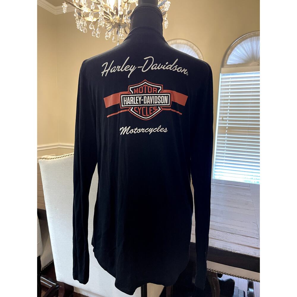 Harley-Davidson Women's Iconic Laced Front Black  Long Sleeve Henley Medium - Picture 2 of 10